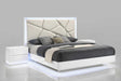 Front angle of Lana White LED Upholstered King Bed with lit headboard