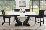 Larry 7-Piece Counter-Height Dining Set with White Marble-Look Table and Black Velvet Stools view 2