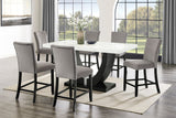 Larry 7-Piece Counter-Height Dining Set with White Marble-Look Table and Grey Velvet Stools from Decor Furniture