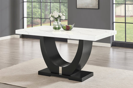 Larry 7-Piece Counter-Height Dining Set with White Marble-Look Table and Grey Velvet Stools view 3