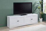 Side angle of Laughlin 3-piece Entertainment Center showing storage doors