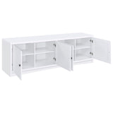 Open storage compartments of Laughlin Entertainment Center