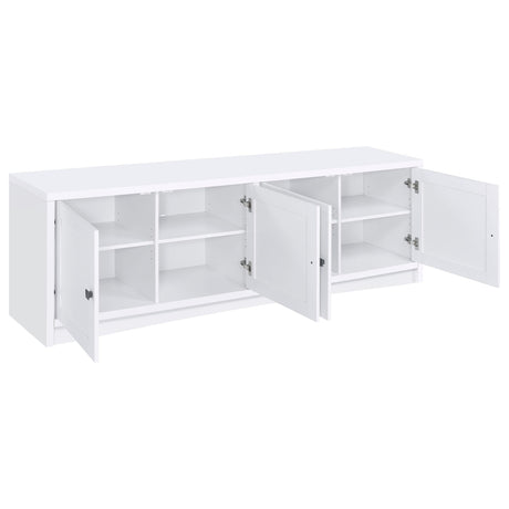 Open storage compartments of Laughlin Entertainment Center