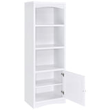 White Laughlin Media Tower open door showing adjustable shelf