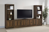 Laughlin 78" dark pine 4-door TV stand close-up of metal knob and finish