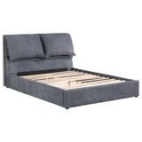 Close-up of charcoal grey fabric and pillow detail on Laurel Eastern King Bed