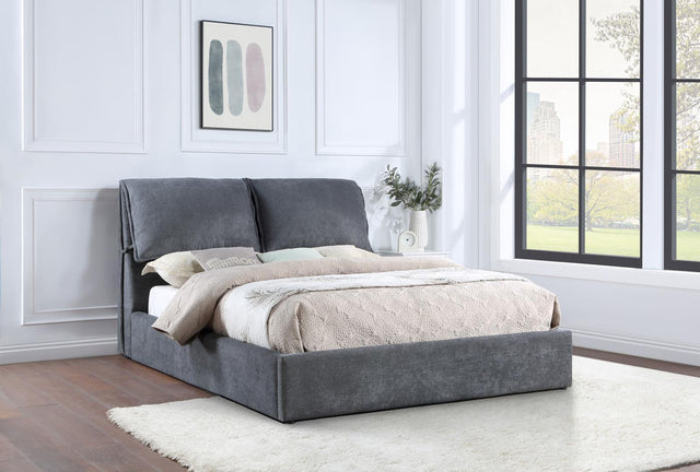 Laurel Eastern King Upholstered Platform Bed front view in charcoal grey