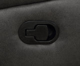 Detailed stitching on charcoal microfiber upholstery