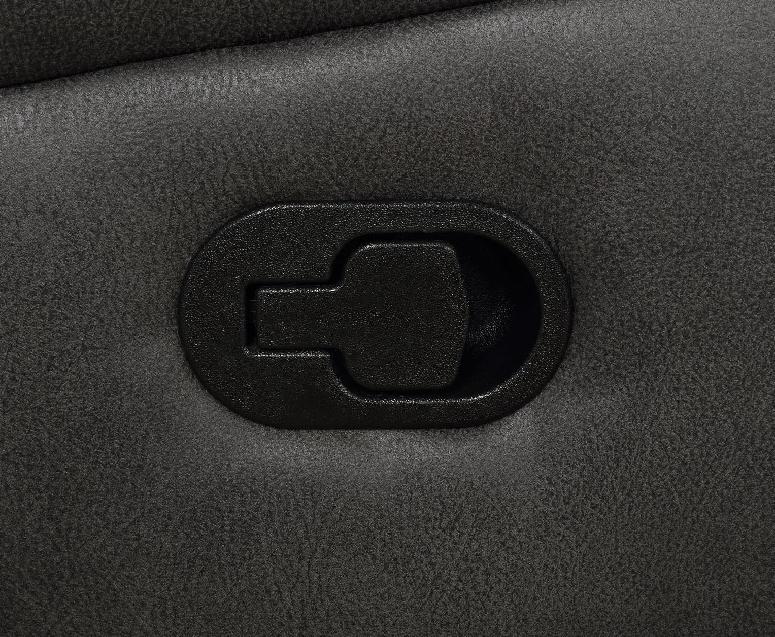 Detailed stitching on charcoal microfiber upholstery