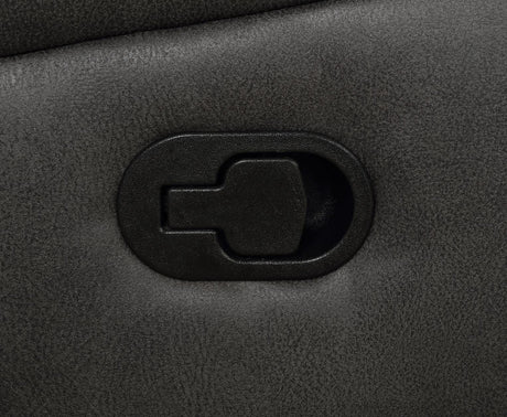 Detailed stitching on charcoal microfiber upholstery
