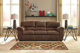 Side angle of coffee faux leather full size sleeper sofa with solid wood frame