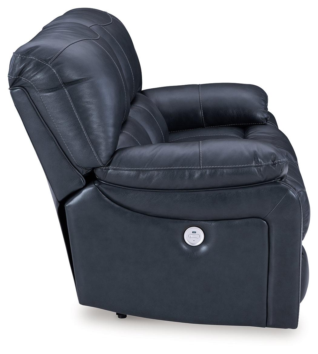Back view of Leesworth Ocean Leather Power Reclining Loveseat