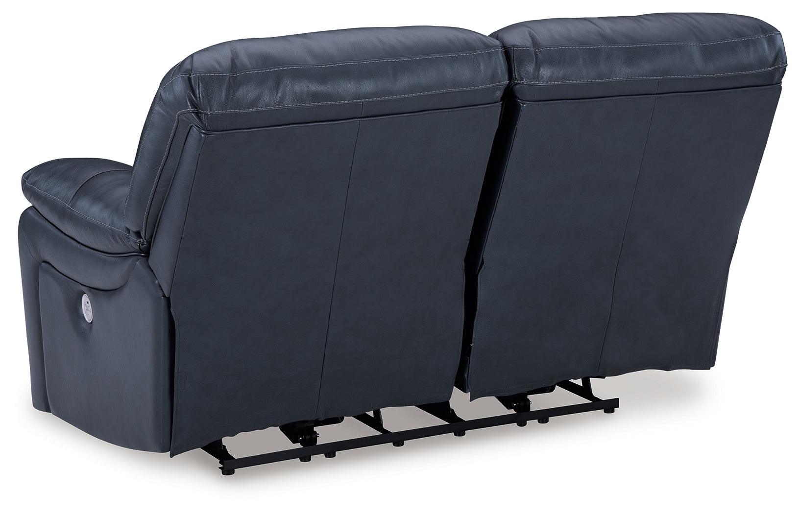 Leesworth Loveseat with power recline button control close-up
