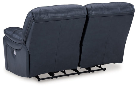 Leesworth Loveseat with power recline button control close-up