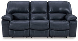 Leesworth Ocean Leather Match Power Reclining Sofa side view showing recliner extended