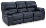 Leesworth Ocean Leather Match Power Reclining Sofa close-up of leather upholstery