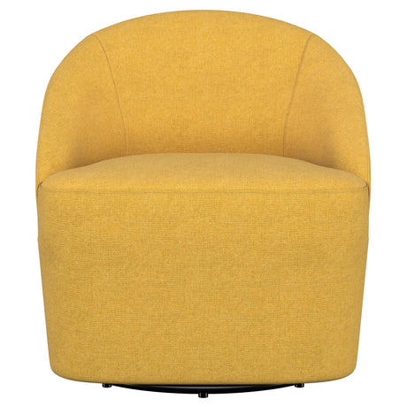 Leon Upholstered Barrel Accent Swivel Chair mustard yellow back angle