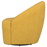 Leon Upholstered Barrel Accent Swivel Chair mustard yellow close-up of fabric upholstery