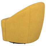 Leon Upholstered Barrel Accent Swivel Chair mustard yellow seat cushion close-up