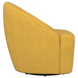 Leon Upholstered Barrel Accent Swivel Chair mustard yellow sitting area style example