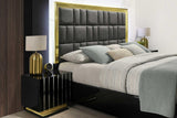 side view of Lila Black Gold Upholstered Panel Bedroom Set bed
