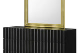 main view of Lila Black Gold Upholstered Panel Bedroom Set bed