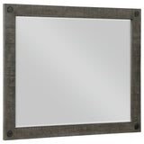 Lilith Rectangular Dresser Mirror Distressed Grey angled showing hexagonal bolt detail