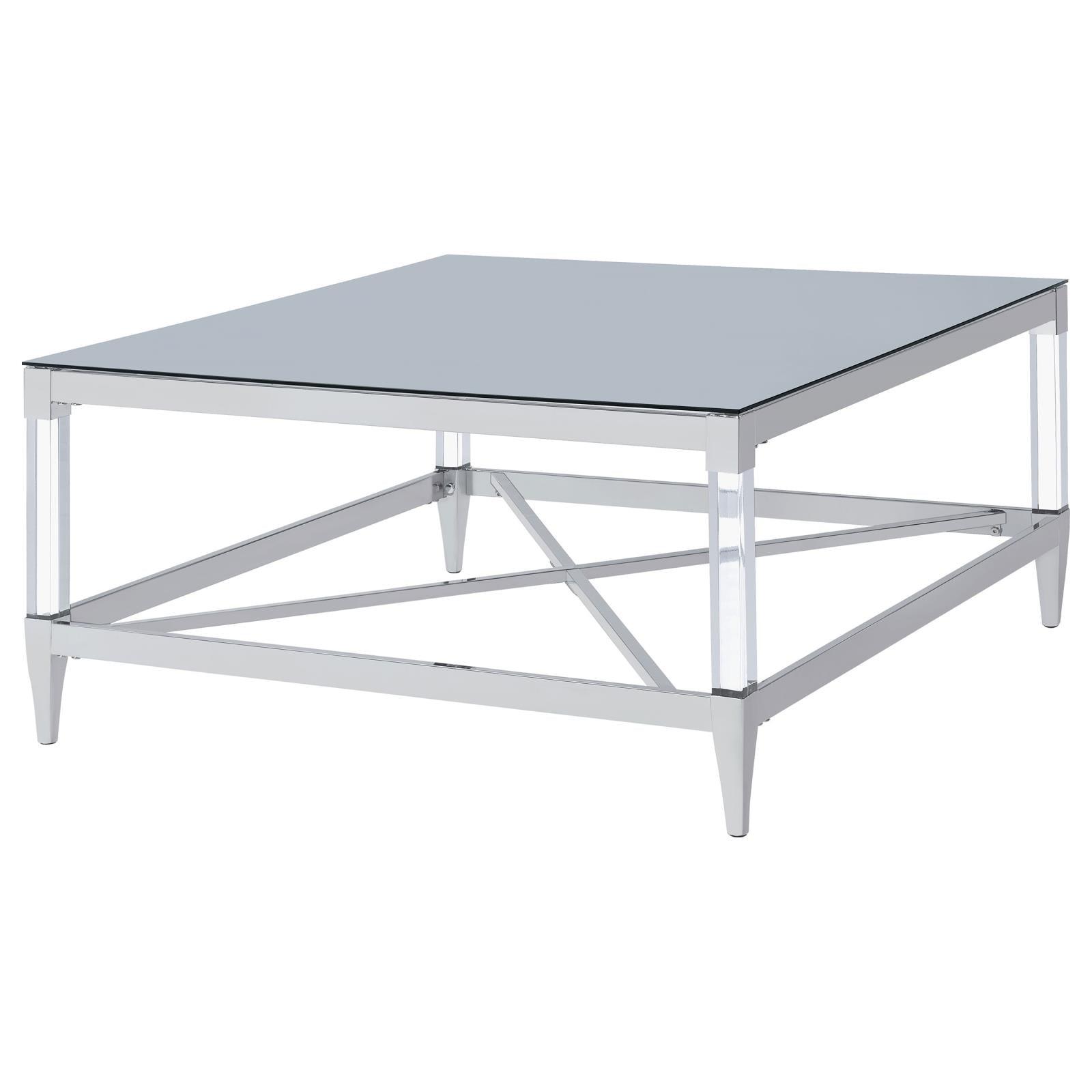 Side profile of Lindley coffee table highlighting tapered feet and plastic glides