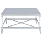 Detail of chrome-electroplated metal frame on Lindley coffee table
