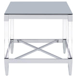 Close-up of the tempered mirror top and chrome-edge detail