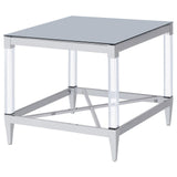 View of tapered feet with plastic glides on Lindley Square End Table