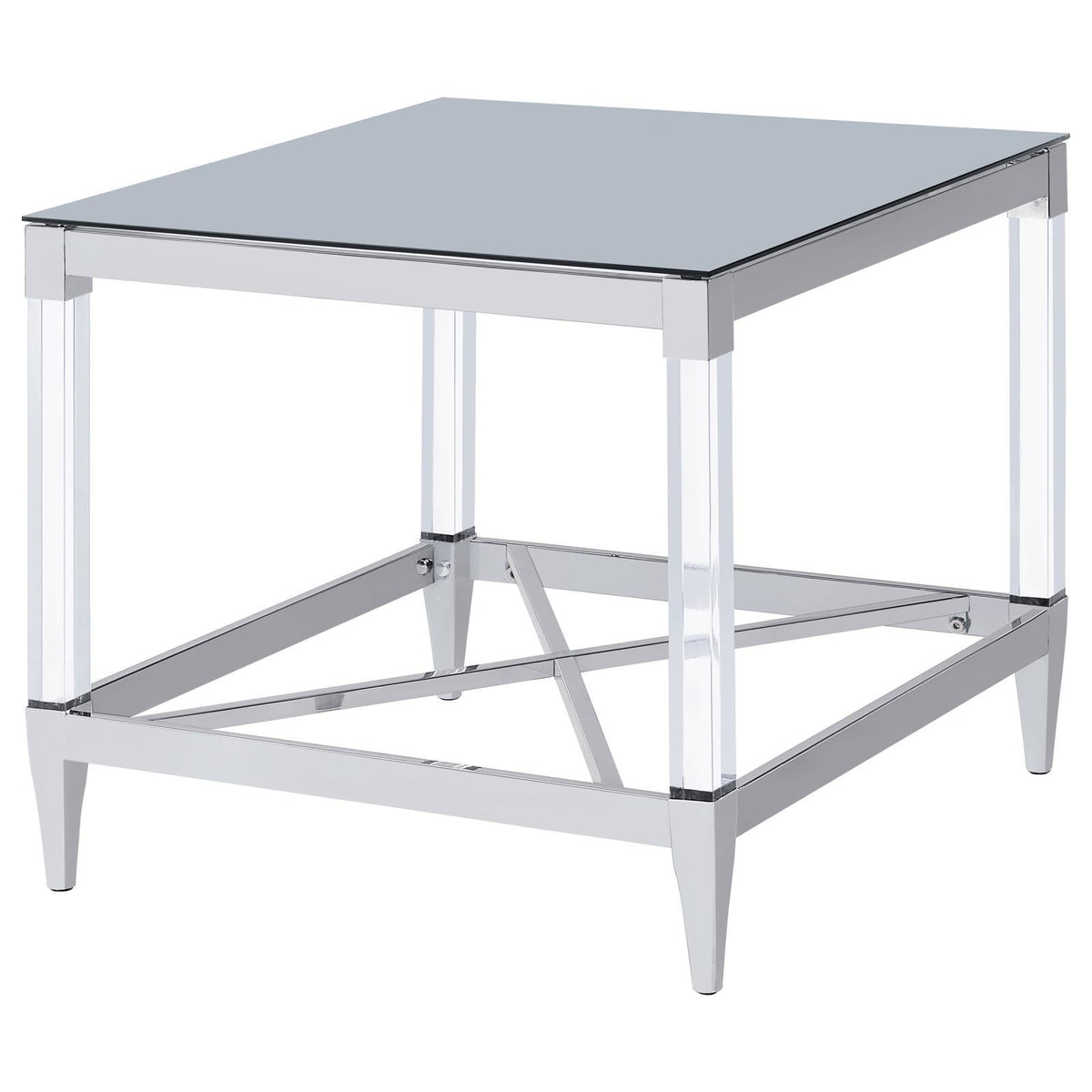 View of tapered feet with plastic glides on Lindley Square End Table