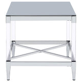 Lindley Square End Table showing clear acrylic legs and square shape in modern room setting