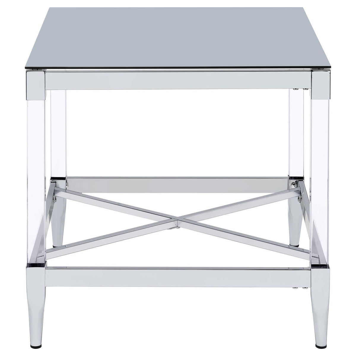 Lindley Square End Table showing clear acrylic legs and square shape in modern room setting