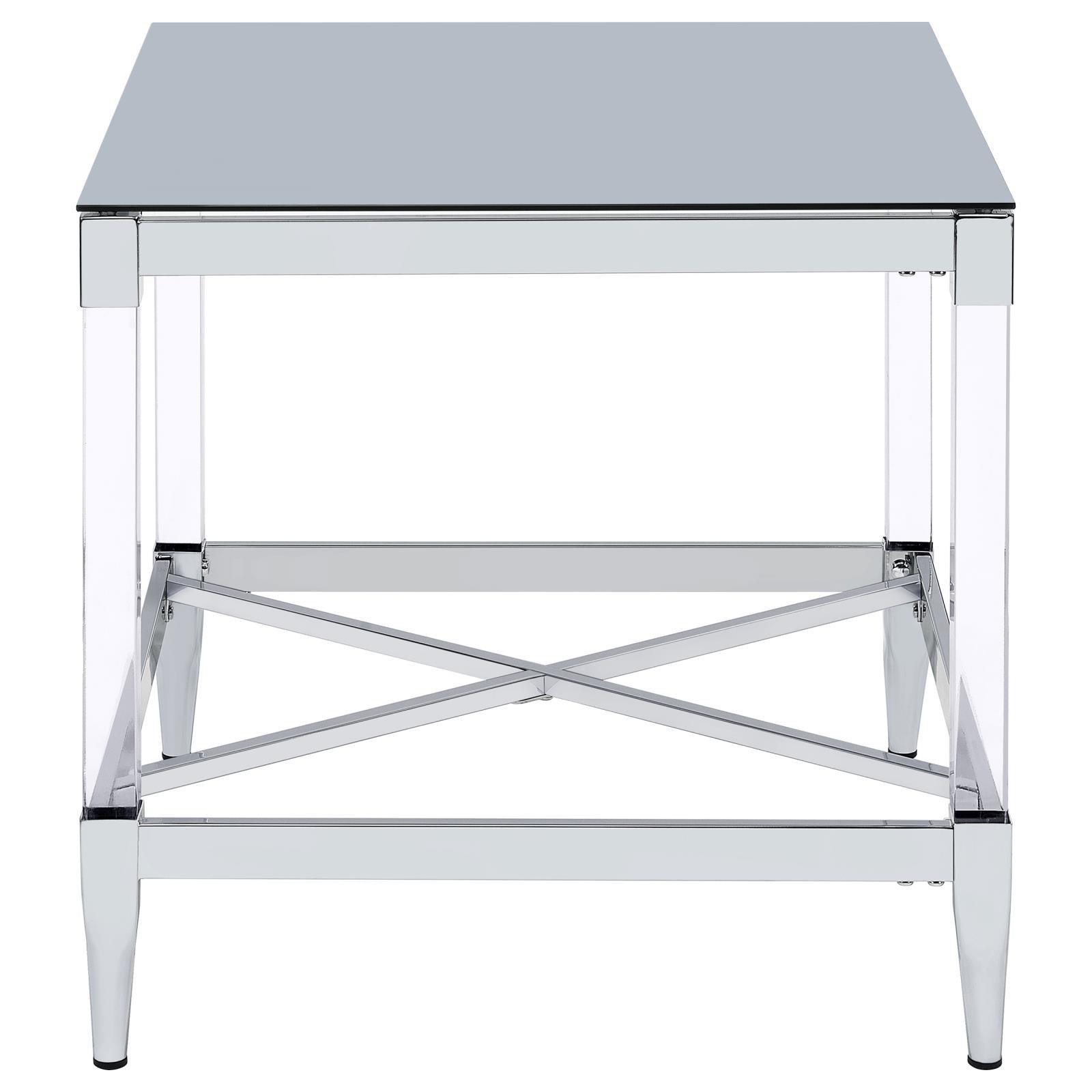 Lindley Square End Table showing clear acrylic legs and square shape in modern room setting