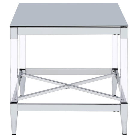 Lindley Square End Table showing clear acrylic legs and square shape in modern room setting