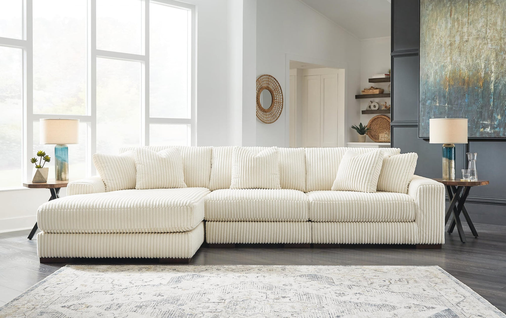 Lindyn Ivory Velvet 3-Piece Sectional with Chaise - image 3