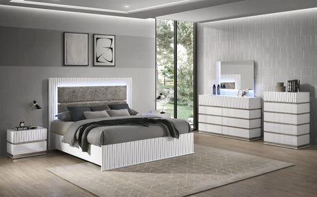 Lisbon White Contemporary Bedroom Set with Cool LED from Decor Furniture