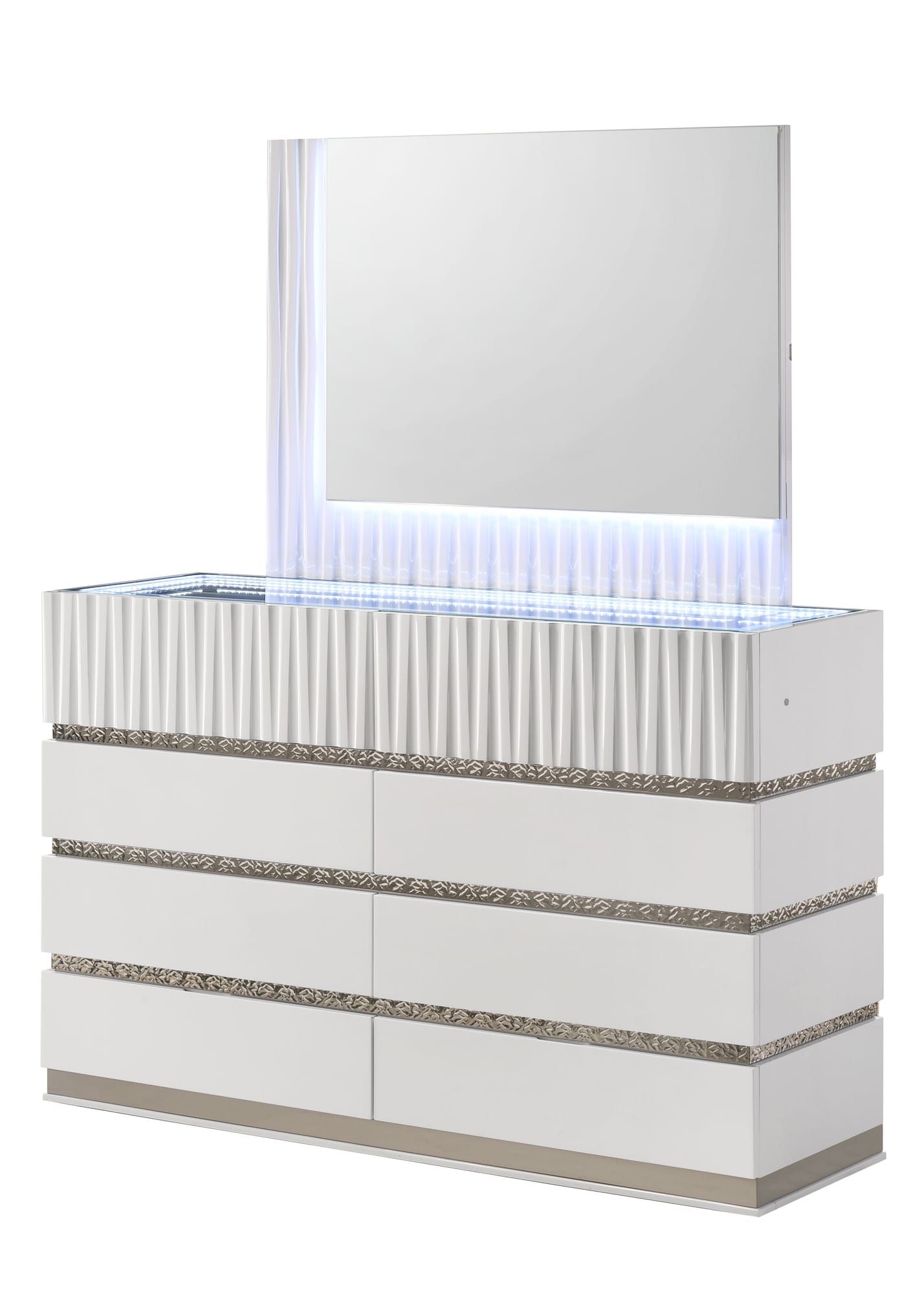 Lisbon White Contemporary Bedroom Set with Cool LED view 8