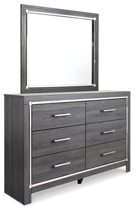 Side angle view of Lodanna Gray Panel Storage Bedroom Set bed