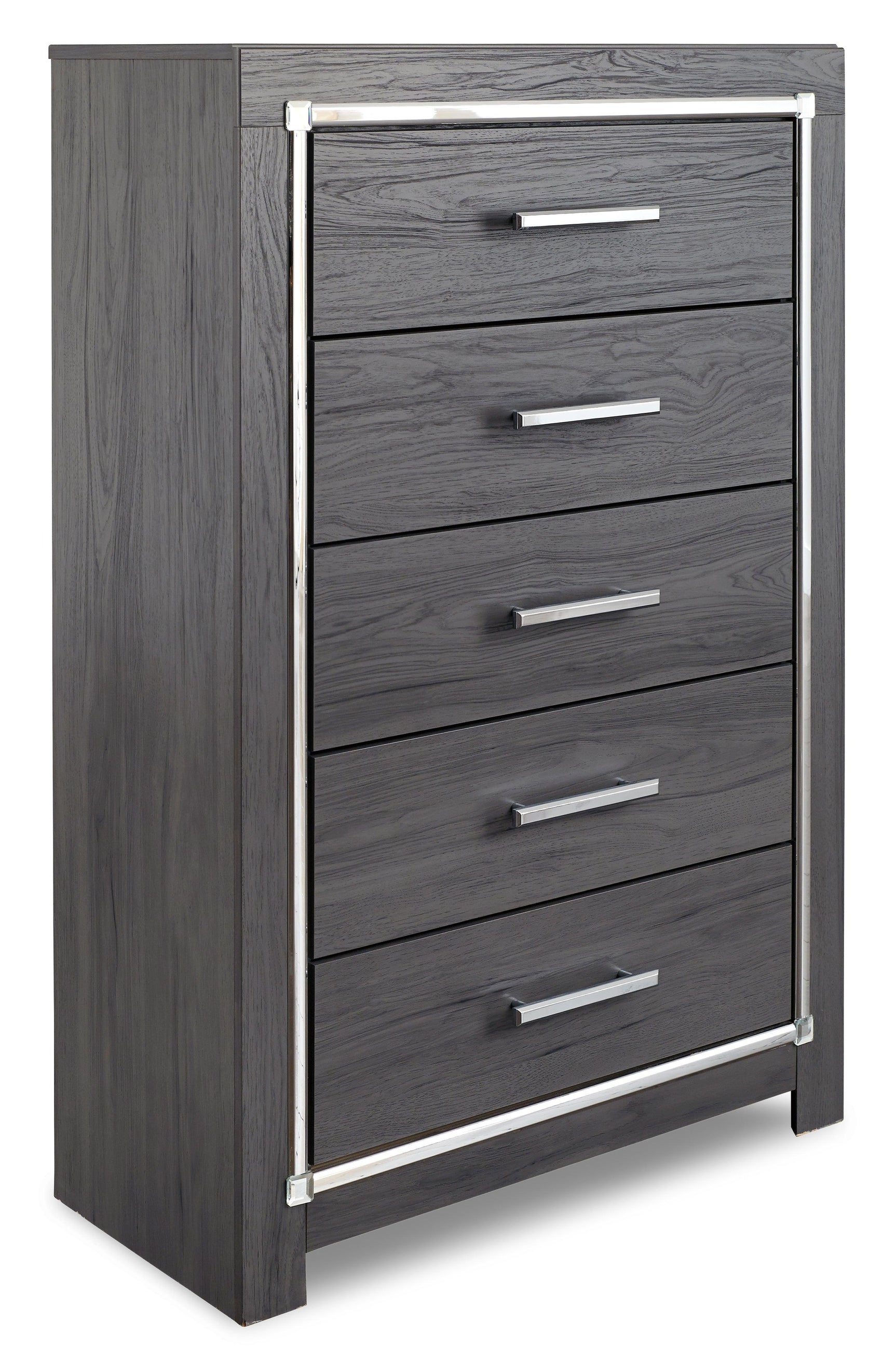 Front view of Lodanna gray laminate dresser