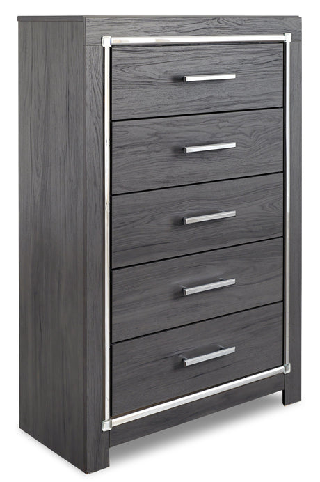 Front view of Lodanna gray laminate dresser