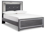 Lodanna Gray Panel Bedroom Set side view of upholstered bed