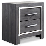 Lodanna Gray Panel Bedroom Set side angle showing bed and chest