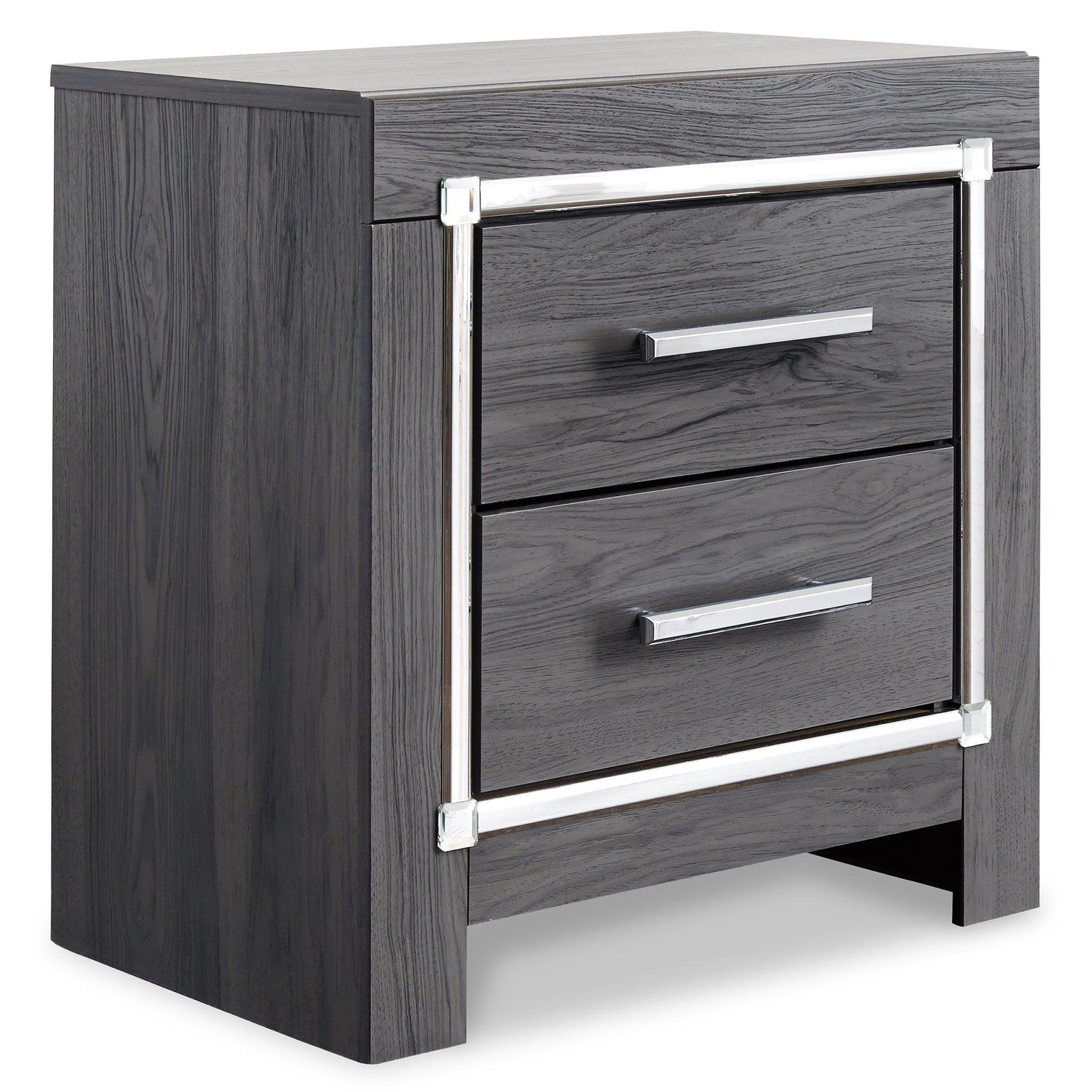 Lodanna Gray Panel Bedroom Set side angle showing bed and chest