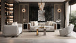 Lora Sofa, Loveseat, and Chair Set with Curved Wood-Trimmed Arms from Decor Furniture