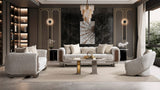 Lora Sofa, Loveseat, and Chair Set with Curved Wood-Trimmed Arms from Decor Furniture