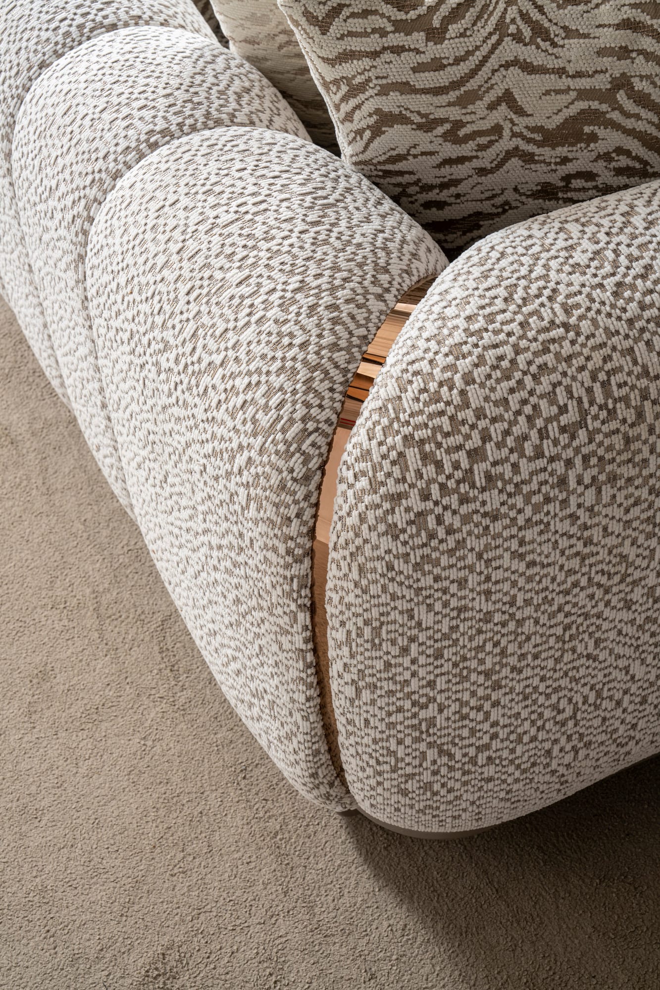 Lora Sofa, Loveseat, and Chair Set with Curved Wood-Trimmed Arms view 12