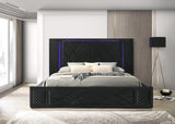 Lorenzo black velvet upholstered platform king bed front view