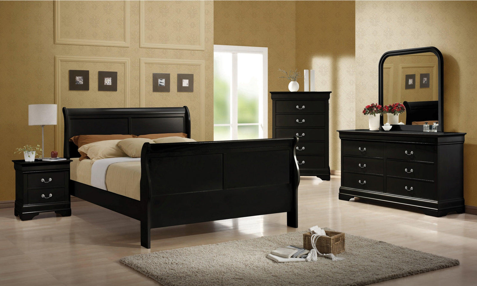 main view of Louis Philippe Cappuccino Panel Sleigh Bedroom Set bed